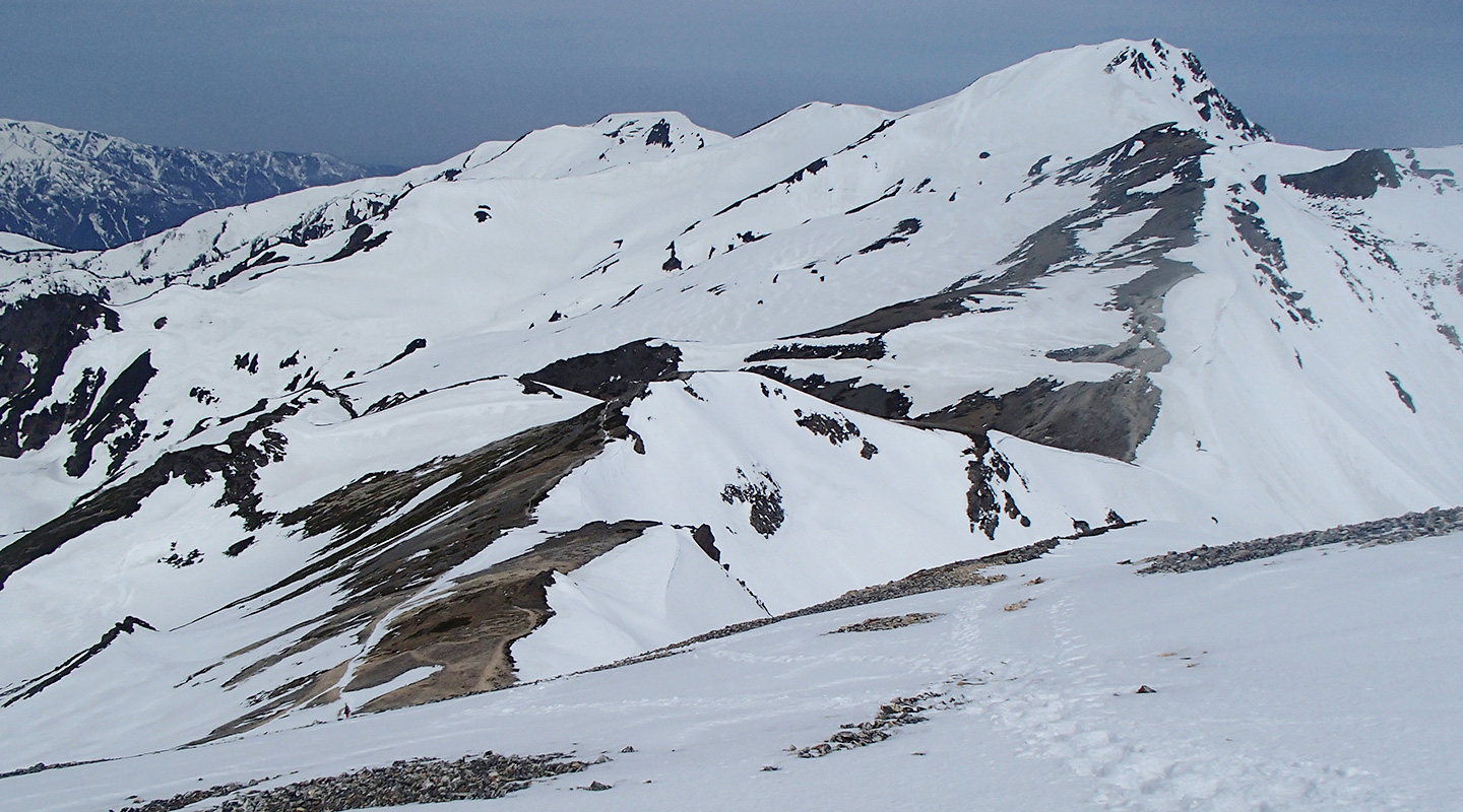 ゴールデンウィーク　雪山登山　北アルプス　杓子岳